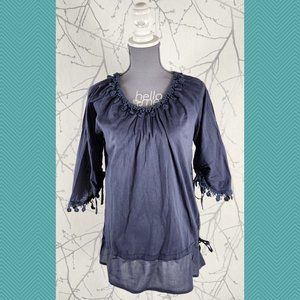 Lanidor Blue Crochet Embroidered Round Neck Tunic